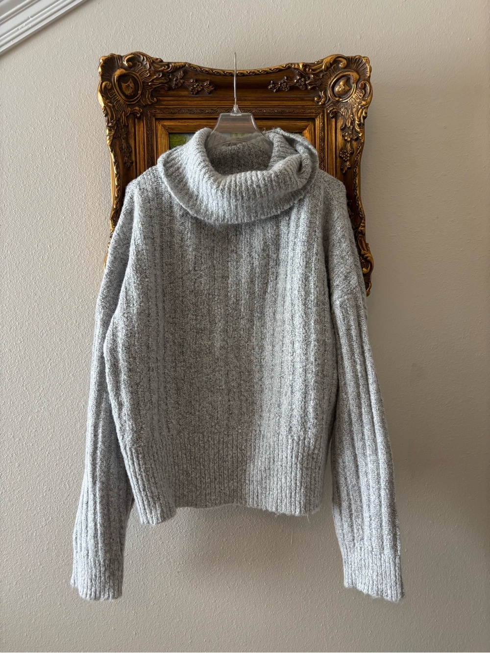 William Rast Light Gray Ribbed Cowl Neck Sweater